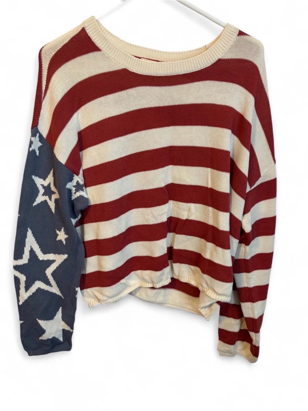 White Crow Americana American Flag Knit Sweater XL Red Cream Stripes Stars